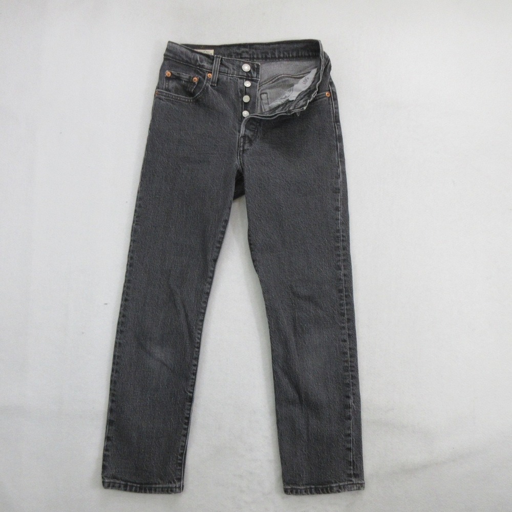 Levi's Premium Women's Jeans 24 501 Original Straight Button Fly Gray Stretch